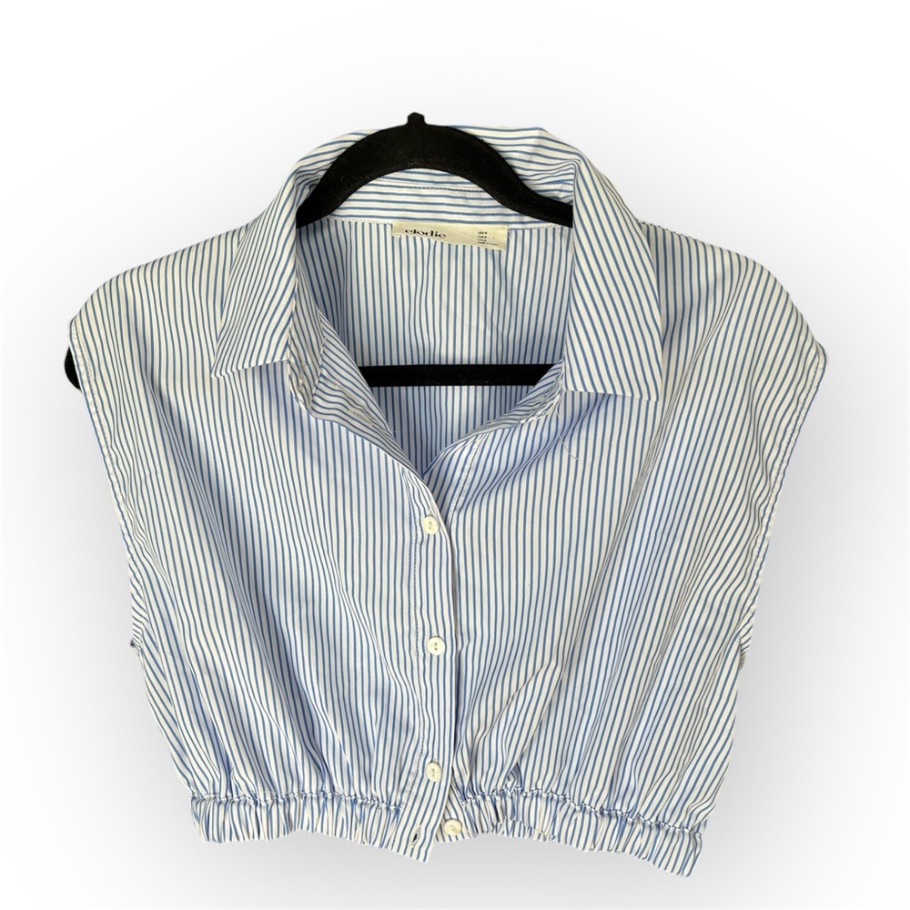 Cropped striped button up top